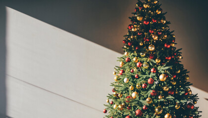 光が差し込む空間に佇むクリスマスツリー