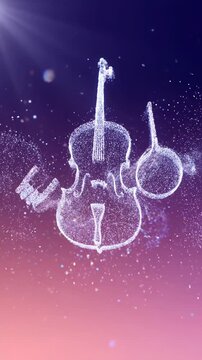 Abstract Cello Silhouette Composed of Sparkling Particles Against a Gradient Background - Music Technology and Artistic Expression Concept