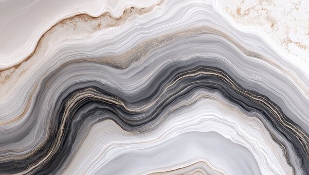 Abstract layered agate with flowing textures and gold accents in soft neutral tones