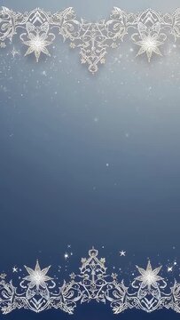Vertical video: Looping filigree borders shimmering on blue field, sparkles drifting for greeting