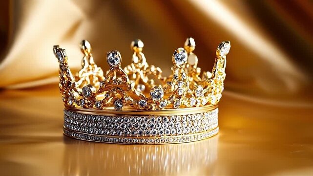 A gold crown with diamonds on a gold background