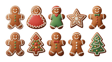 Cute Gingerbread Cookie Set with Men, Women, Stars & Tree Shapes