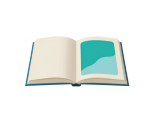 Open book with blank pages and blue illustration