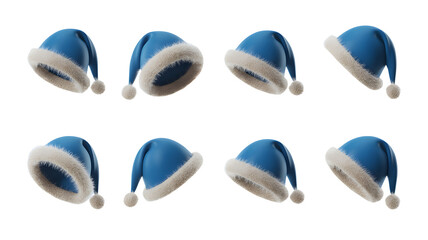 Assorted Blue Holiday Santa Hats with Fluffy White Fur Trim