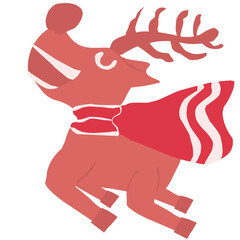 Hand Drawn Monochrome Reindeer Icon - Dynamic Christmas Flying Sleigh Graphic Illustration