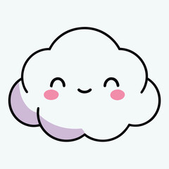 Cute kawaii smiling pastel cloud with thick outline isolated on white background