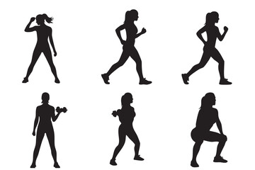 Fitness Silhouette Bundle Male & Female Workout Gym Yoga Exercise Vector Set