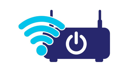 Wi-fi router icon showing wireless signal connection and power button on a white background