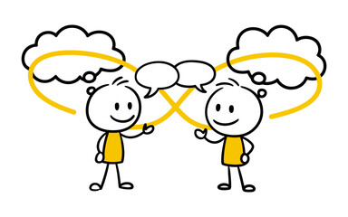 Two stick figures in conversation with an infinity loop connecting their thoughts