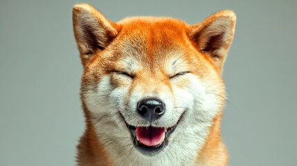 Joyful Shiba Inu: An expressive Shiba Inu radiates happiness, its eyes closed in a wide grin, capturing a moment of pure joy and contentment.