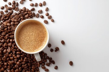 Fresh cup of coffee with roasted beans