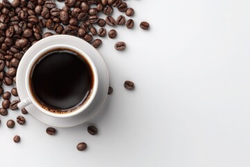 Fresh cup of coffee with roasted beans