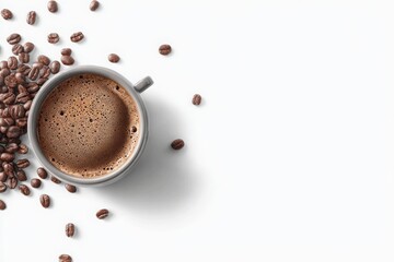 Fresh cup of coffee with roasted beans