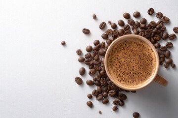 Fresh cup of coffee with roasted beans