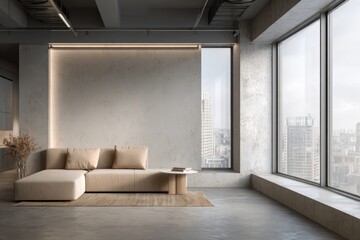 Luxury high-rise living room with city skyline view