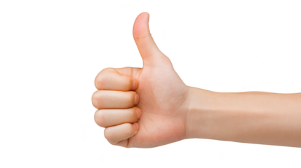Thumb up hand gesture isolated on transparency background, symbolizing approval, agreement, success, encouragement, or positive feedback, with clear skin tone and visible details