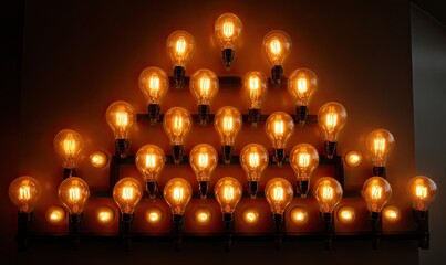 Array of glowing Edison-style bulbs arranged in a triangular formation