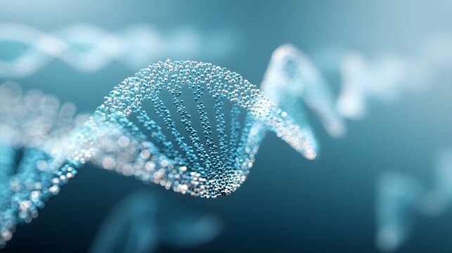 Minimal DNA curvature design with soft blue ambient light, high readability zone central