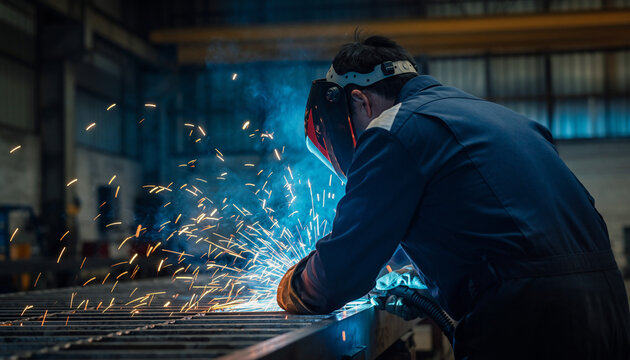 激しい火花が飛び散る溶接作業の現場