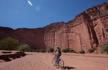Group of bikers in Talampaya national Park in Argentine.