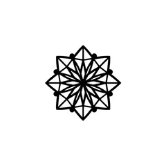 Fototapeta premium Intricate black and white geometric pattern featuring a symmetrical star or snowflake design isolated on transparent background