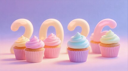 2026 Pastel Cupcakes with Candles
