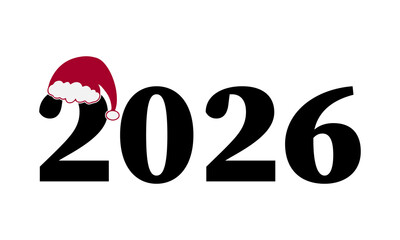 2026 with Santa hat. Christmas typography poster. Vector template for banner, sign, greeting card, invitation, etc.