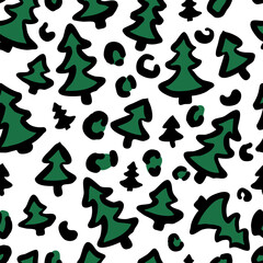 Christmas Leopard seamless pattern. Trendy animal print made of Christmas trees. Vector background for fabric, textile, wallpaper, wrapping paper, etc.