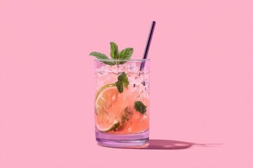 Vibrant pink drink with lime and mint