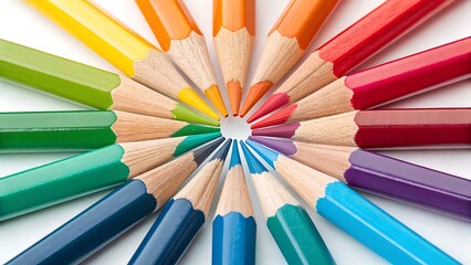Naklejka premium Vibrant Colored Pencils in a Circular Arrangement