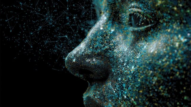 Inner Universe: A captivating artistic depiction of a human face merging with a cosmic network, suggesting the vast expanse within the mind and its connection to the universe. 