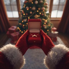 christmas gift box with red ribbon