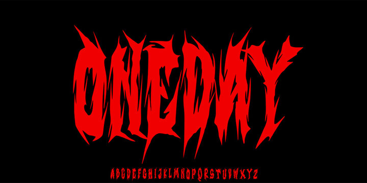 Y2k Damn Dark Lettering tattoo type font for tee print design. Trendy type font concept for Gothic Punk Rock and Death Rock print design. Rock style print design with t-shirt vector mockup