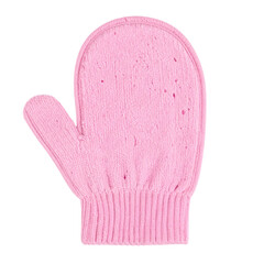 Top view of pink exfoliating glove isolated on white background