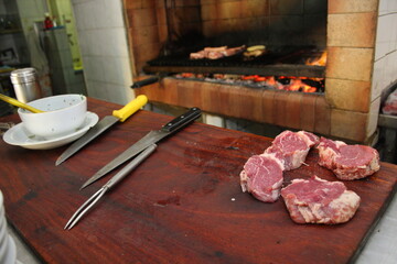 Traditional beef meat on a barbecue in Argentinean asado meal