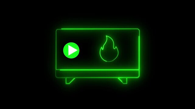 Glowing neon trending animation on black backdrop. Eye catching visual cue for popular content