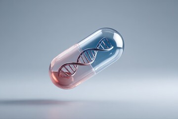 A transparent capsule containing a DNA strand, representing medical advancement