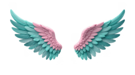 Pink and teal feathered wings in soft gradient tones