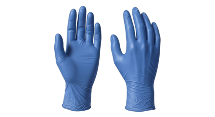 Pair of Blue Nitrile Examination Gloves on White Background.