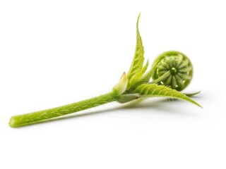 Obraz premium Fiddlehead fern unfurling, showcasing new growth on white background in studio setting