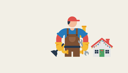 Plumber fixing holiday home issues Professional repair service illustration for Christmas maintenance