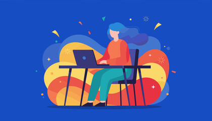 Successful woman working on laptop Digital business remote job or freelance productivity concept