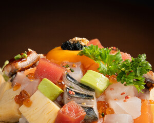 Bara Chirashi Don Raw Seafood Diced Sushi Egg Yolk Japanese Meal