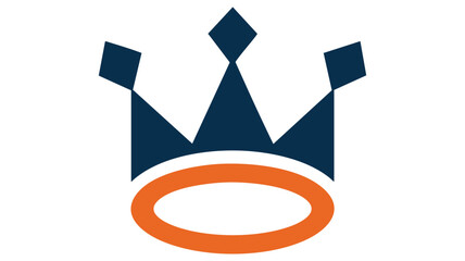 A modern geometric crown icon in dark blue and orange colors representing royalty and quality