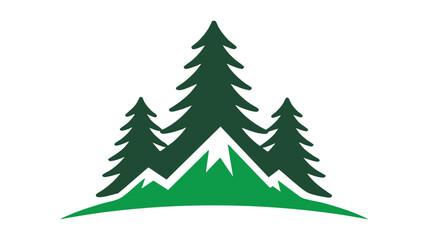 Obraz premium A stylized green logo featuring three evergreen trees and a mountain landscape on a white background