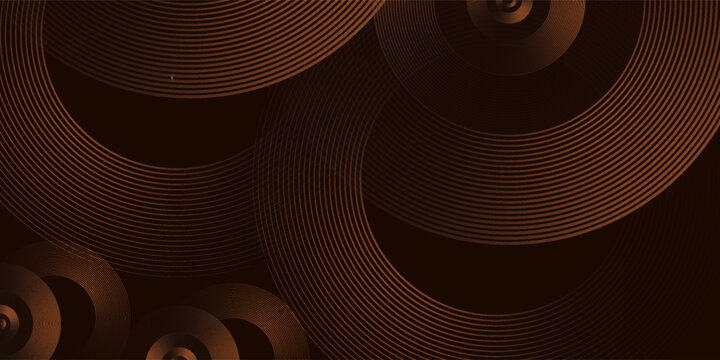 Abstract 3D gold brown circle lines geometric layer on dark background. Minimalist banner wallpaper design. Vector illustration. eps10 edition