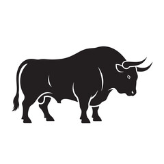 Black Bull Silhouette Standing Vector Illustration Isolated on White Background