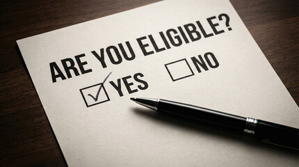 Obraz premium Are you eligible question form with checkbox yes and no options on wooden desk, application approval concept.