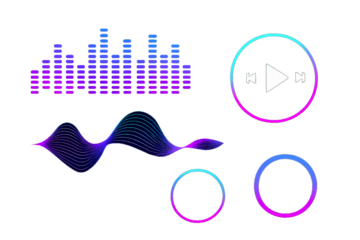 Vibrant Music UI Graphics with Equalizer Bars and Abstract Waveform Elements