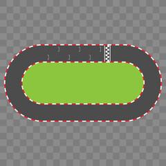Oval racetrack layout with starting grid. Minimalist top view racing circuit design. Vector illustration for motorsport simulations, racing games, educational materials, or track design infographics